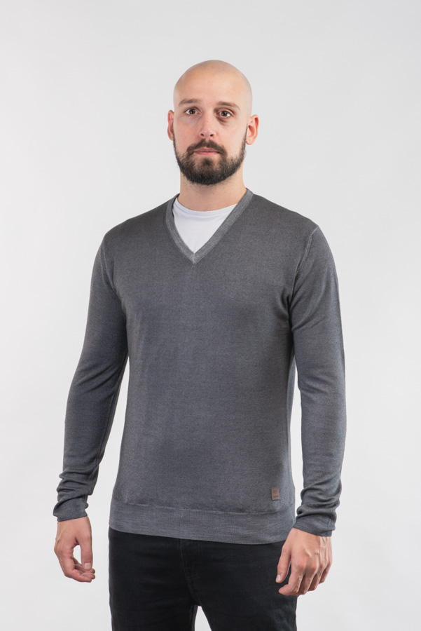 Jersey cuello pico lana gris – Hoyo 7